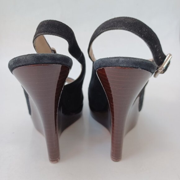 Michael Kors Black Suede Wedge Heels Retro Look Made In Italy Womens 7.5M - Picture 5 of 16